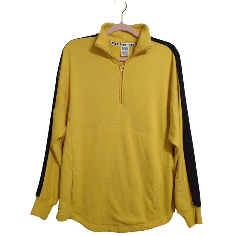 Victoria's Secret PINK Women's Yellow & Black sweatshirt 1/4 zip up size S